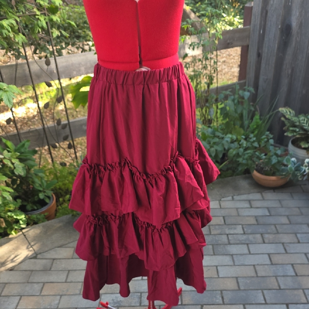 Chic Burgundy Ruffled Maxi Skirt